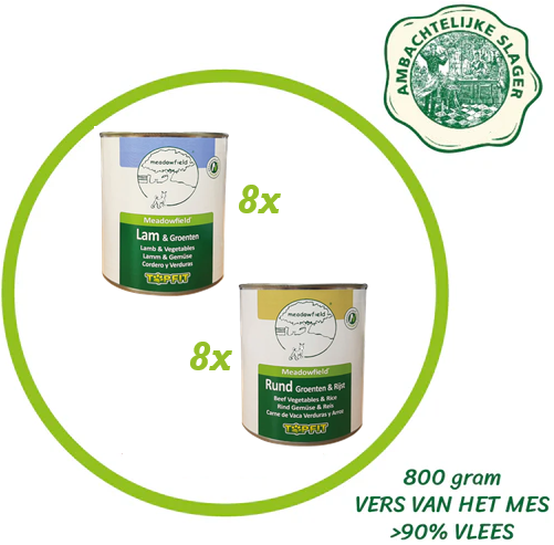 Topfit Hond Delicatesse mix van Lam en Rund, 16 Blikken à 800gr