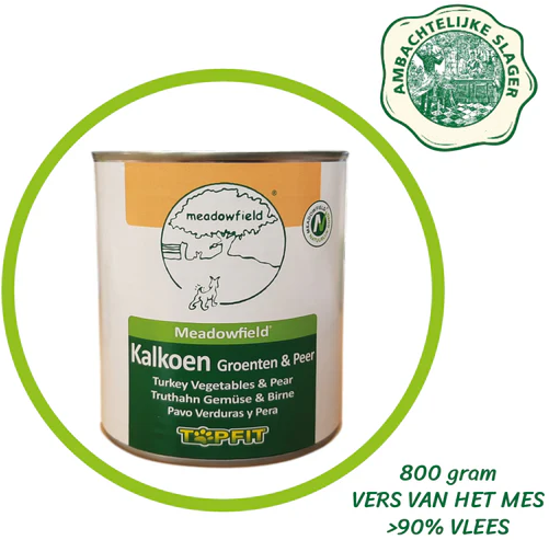 Topfit Hond Delicatesse Kalkoen, Groenten en Peer Blik 800gr