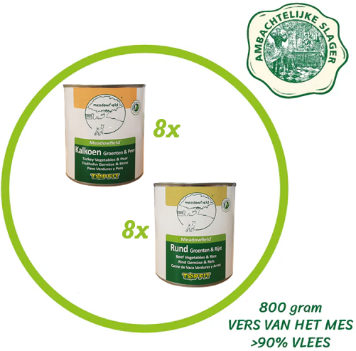 Topfit Hond Delicatesse mix van Kalkoen en Rund, 16 Blikken à 800gr